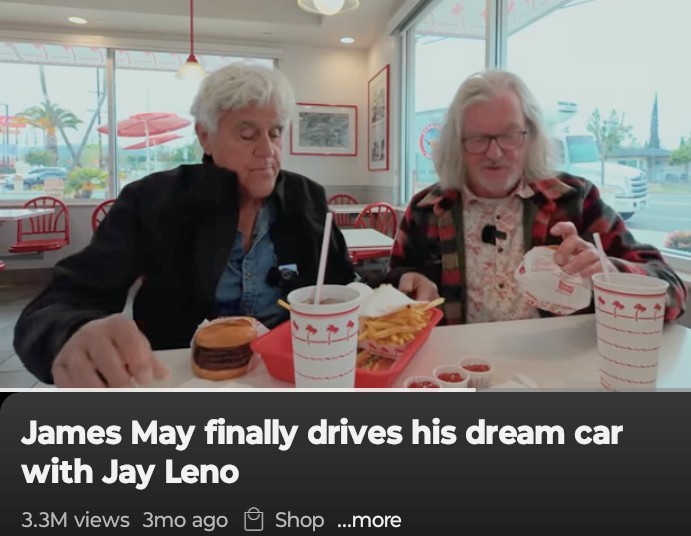WorkingShitShow's tweet image. Jay Leno has a diabolical In n Out order. Four by four with nothing on it. Just slabs piled high. Three inches of biblical meat.