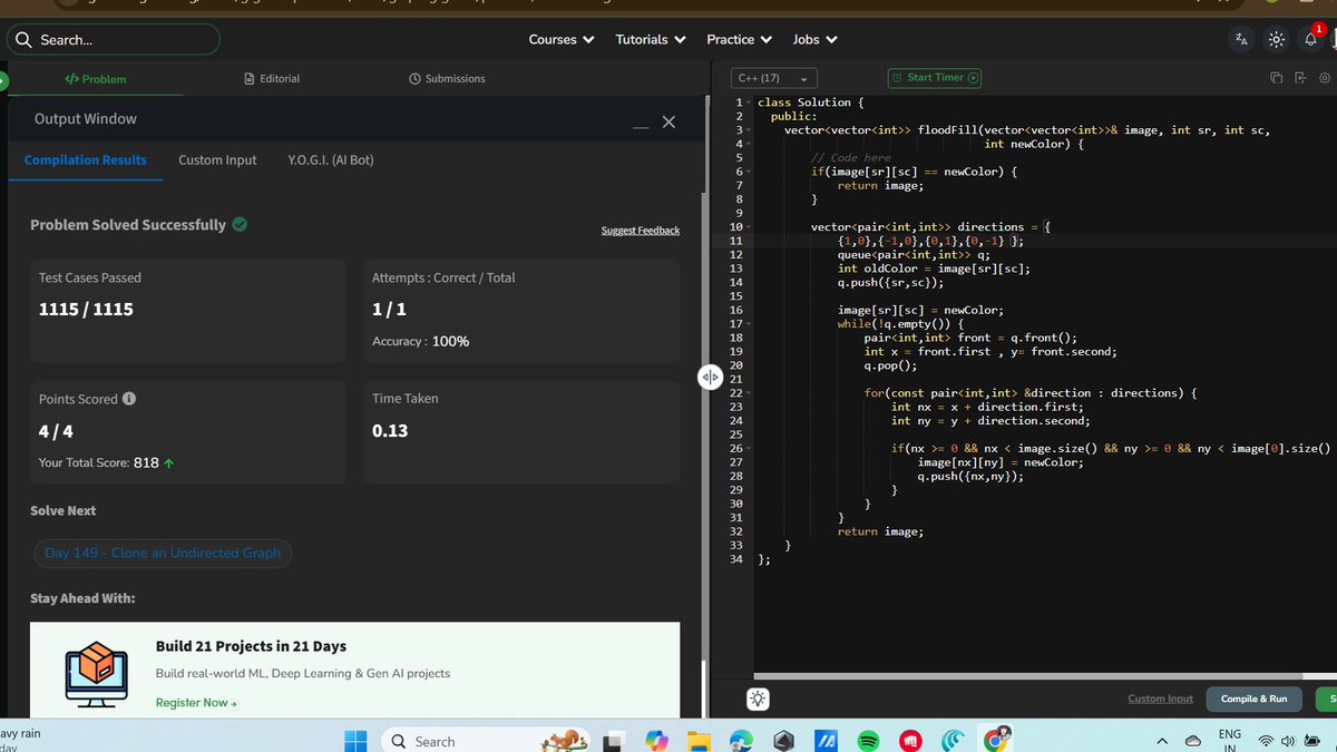 SealRishita's tweet image. Day 120 Of GFG 160Days challenge-
&amp;gt;&amp;gt; Flood Fill Algorithm
@geeksforgeeks #CodingChallenge