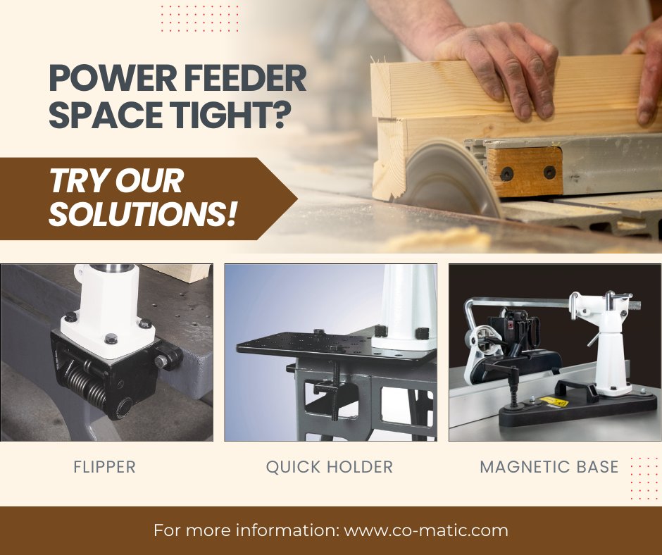 comaticltd's tweet photo. ✨ Smart Solutions for Tight Spaces ✨
When woodworking machines don’t have the room, our accessories ensure your power feeder fits securely and performs flawlessly. ⚙️🛠️

#woodworking #comaticmachinery
#powerfeeder #woodworkingmachinery https://t.co/d2LFhWfucZ