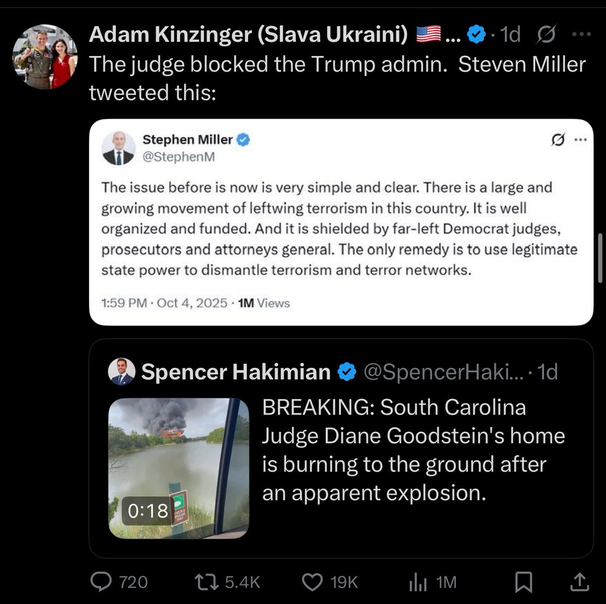 Prominent Democrats pushed a lie blaming the Trump admin for a fire at a Judge’s house.

The truth: "The South Carolina Law Enforcement Division says the investigation into a massive house fire has found NO EVIDENCE OF ARSON."

Any shame <a href="/mehdirhasan/">Mehdi Hasan</a> <a href="/danielsgoldman/">Daniel Goldman</a>