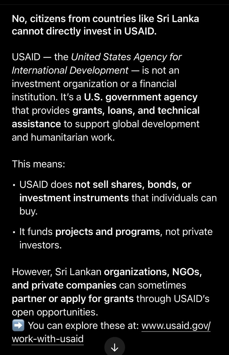 BuduMalli's tweet image. #USAID - the United States Agency for International Development, is not an investment organization or a financial institution. It’s a U.S. government agency that provides grants, loans, and technical assistance to support global development and humanitarian work. 👇🤷‍♂️ #GPT