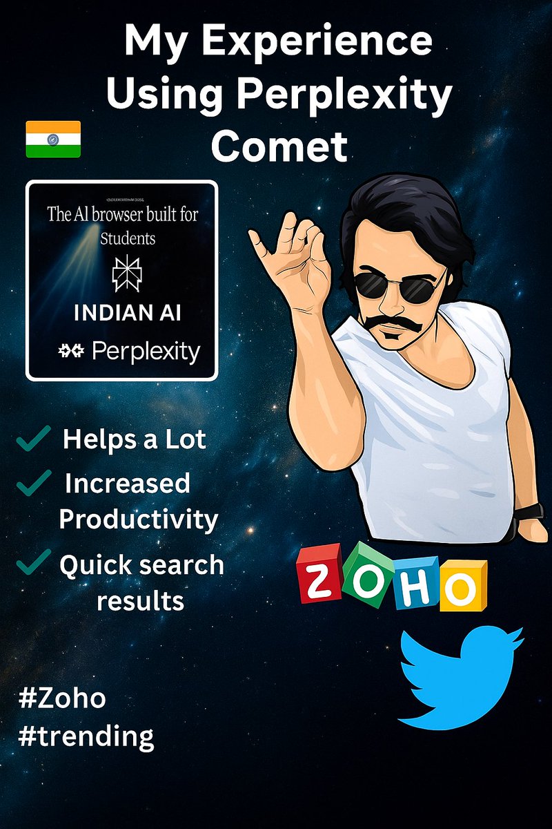 Piyushsahu_jtp's tweet image. 🚀 Just tried Perplexity Comet — the AI browser every 🇮🇳 student needs!
Let’s push #IndianAI forward — just try Indian Tech 🇮🇳
@gesimxyz @Zoho @perplexity_ai
#MakeInIndia #PerplexityAI #zohoarattai #IndianTech
Try Now: pplx.ai/Piyush-sahu