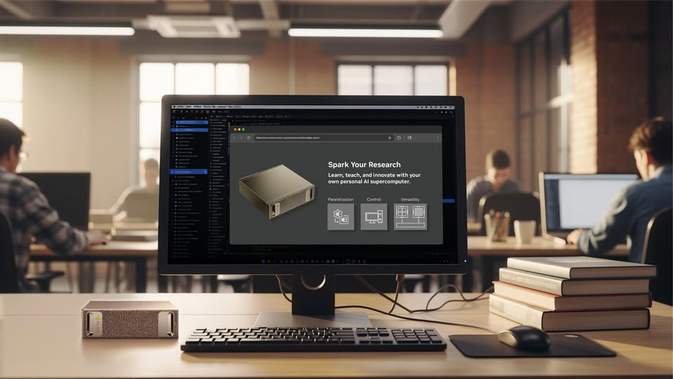 NVIDIAAP's tweet image. 👩🏫 Experience AI superpowers at your desk.
Researchers, faculty, and students can unleash personal #AI supercomputing for innovative projects, creative experiments, and faster discoveries, with NVIDIA DGX Spark.
Learn more to #SparkSomethingBig ➡️ nvda.ws/3VV9Nd9