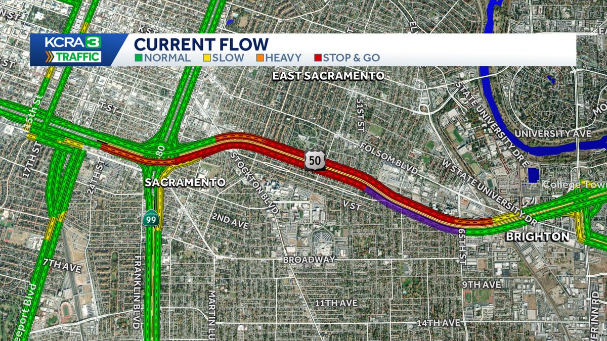 As of 7:30 pm Monday, eastbound 50 traffic is backing up onto 99 northbound. CHP confirms to KCRA this is because of a helicopter crash on the freeway.