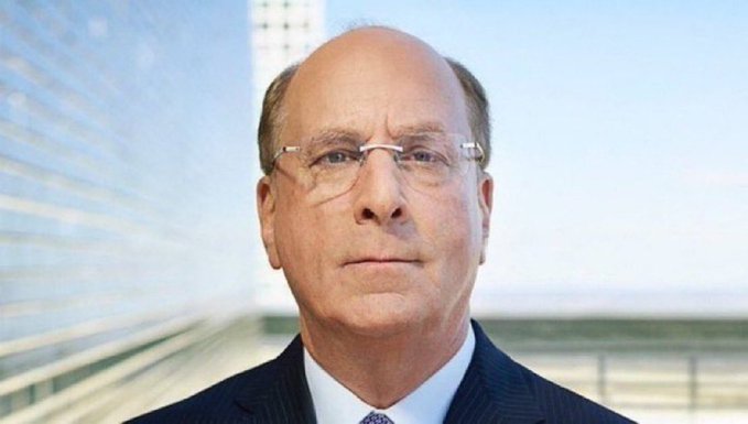First image shows a bald middle-aged man with glasses wearing a dark suit and blue tie, standing outdoors with a modern glass building and blue sky in the background. Second image displays a large white Bitcoin symbol on an orange background.