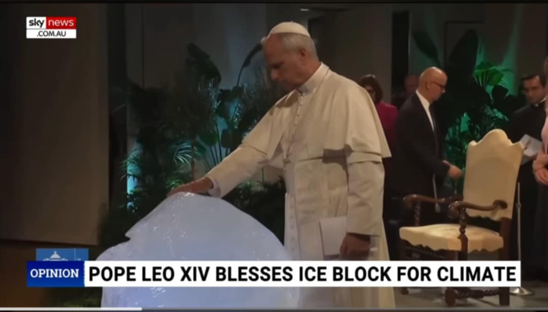 dsimieritsch's tweet image. Pope blessing a block of ice for climate change....