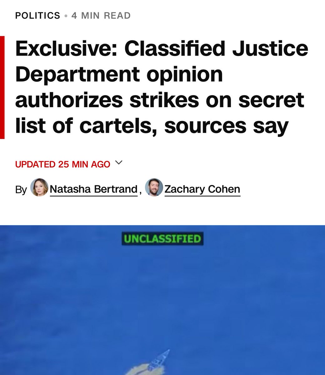 #URGENTE | CNN:

El Departamento de Justicia desarrolló una autorización para que el presidente Trump ordene bombardeos contra cárteles y narcotraficantes que están en una lista secreta.