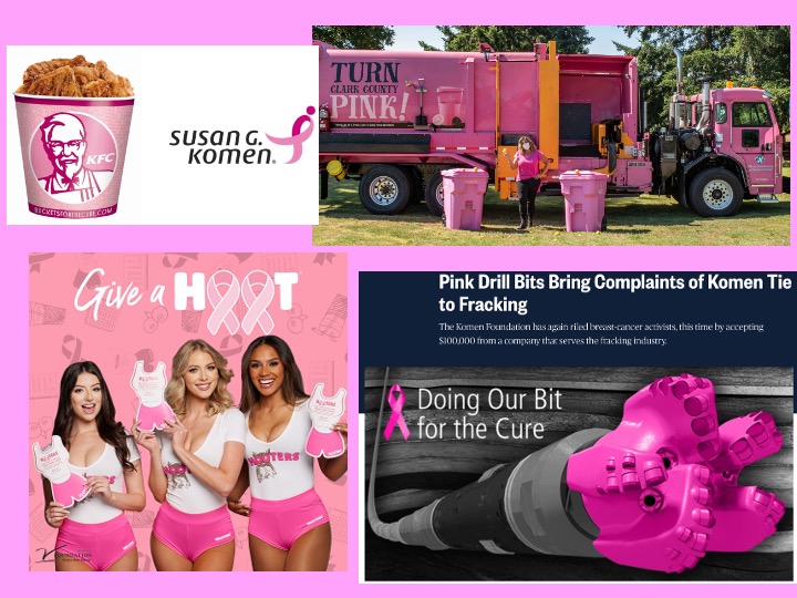 Pink fried chicken, pink garbage trucks, pink fracking drill bits (!) and Hooters girls - examples of pinkwashing fundraising promotions in October. But where does the $$$ go - and how much for the cause? garyschwitzer.substack.com/p/think-before…