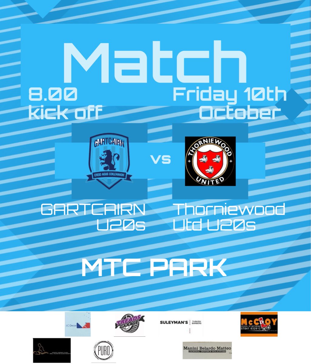 Friday night sees us play our first home league game 
Against <a href="/thorniewood_u20/">Thorniewood United FC - U20s</a> in <a href="/OfficialWoSFDL/">West of Scotland Football Development League</a> 
Conference A League

Details below 
Get along to support the boys .🩵🤍

⏰8.00pm kick off 
🏟️MTC PARK
📅 10th OCT
💰DONATION AT GATE