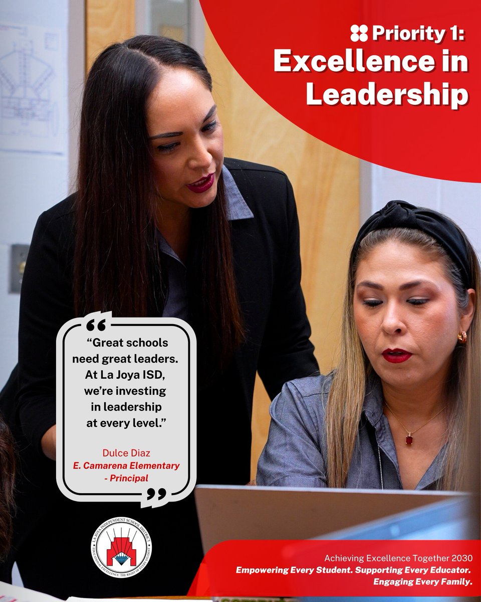 🌟A core pillar in our strategic plan, La Joya ISD is prioritizing Excellence in Leadership🌟
When excellent leadership is the foundation for student success, we are able to Achieve Excellence together💪
It's why priority number 1 in our strategic plan is Excellence in