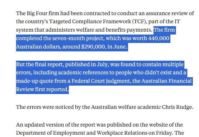 BisonTruffle's tweet photo. 😂 Deloitte to pay money back to Albanese government after using AI in $440,000 report