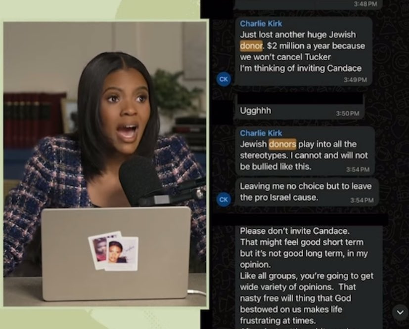 Is Candace posting fake group chat screenshots to conveniently back up her narrative that Charlie was dropping the pro-Israel cause &amp; inviting Candace to the TPUSA stage? 

I'm just asking questions.