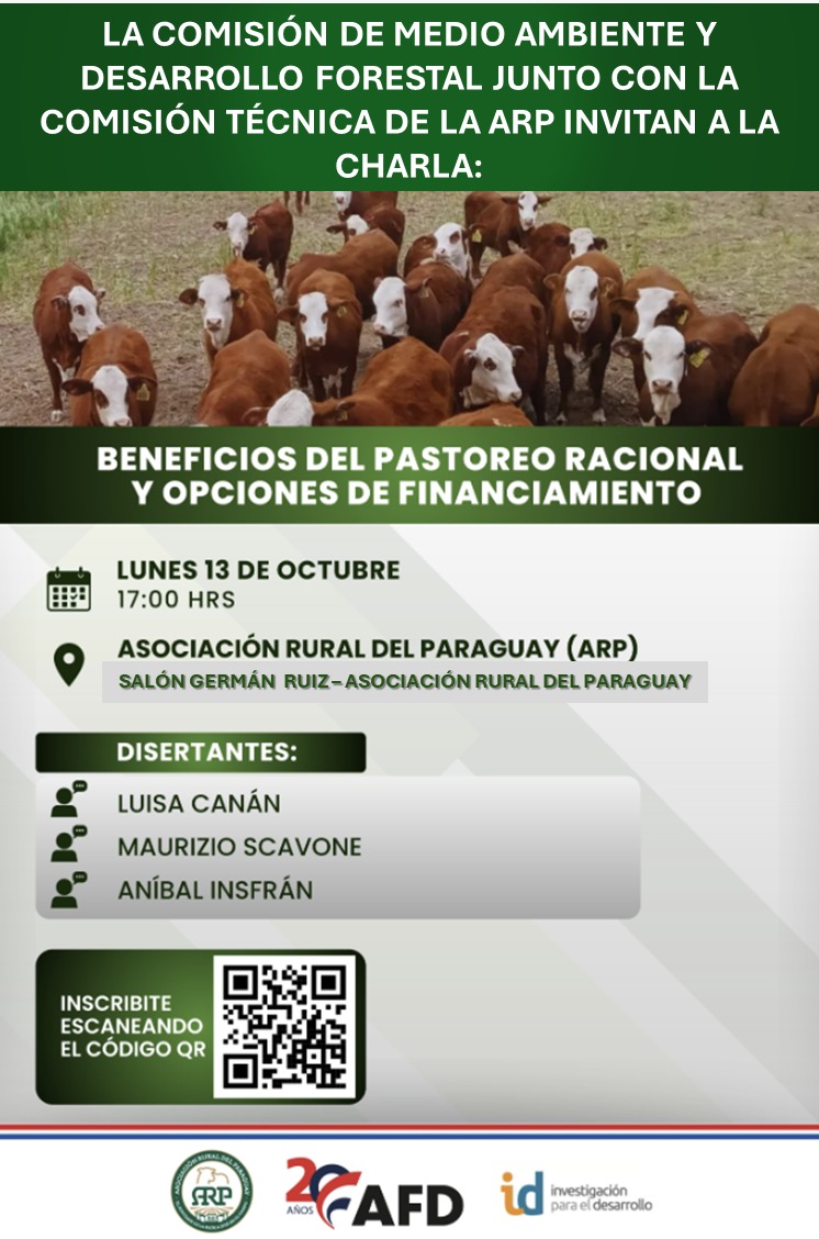 arp_py's tweet image. Los invitamos a participar de la charla: "Beneficios del pastoreo racional y opciones de financiamiento"
🗓️ pLunes 13 de octubre
⏰ 17:00 horas
📍 Salón Social Germán Ruíz de la ARP