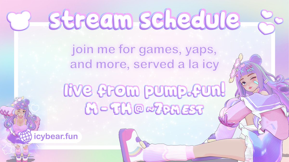 hi besties!! the $ICY creator coin is finally LIVE ❄️🧸
we turned my brainrot into a currency :3

tune into my first stream starting soon...
we're going full icycore tonight 💜

CA: G4kx7gW1anhvjGSuoPDg5LZvkN1oMAx7R4cch5jRpump