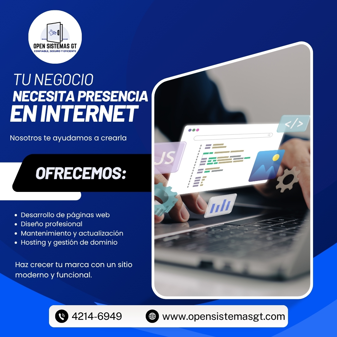 OPEN_sistemas's tweet image. Creamos páginas web que venden y comunican.
Te acompañamos desde el diseño hasta la gestión completa de tu sitio.
Tu marca merece una presencia online profesional.
💬 Contáctanos y solicita tu cotización.

#DiseñoWeb #DesarrolloWeb #OpenSistemas #PáginasWebGT #Hosting #Dominio