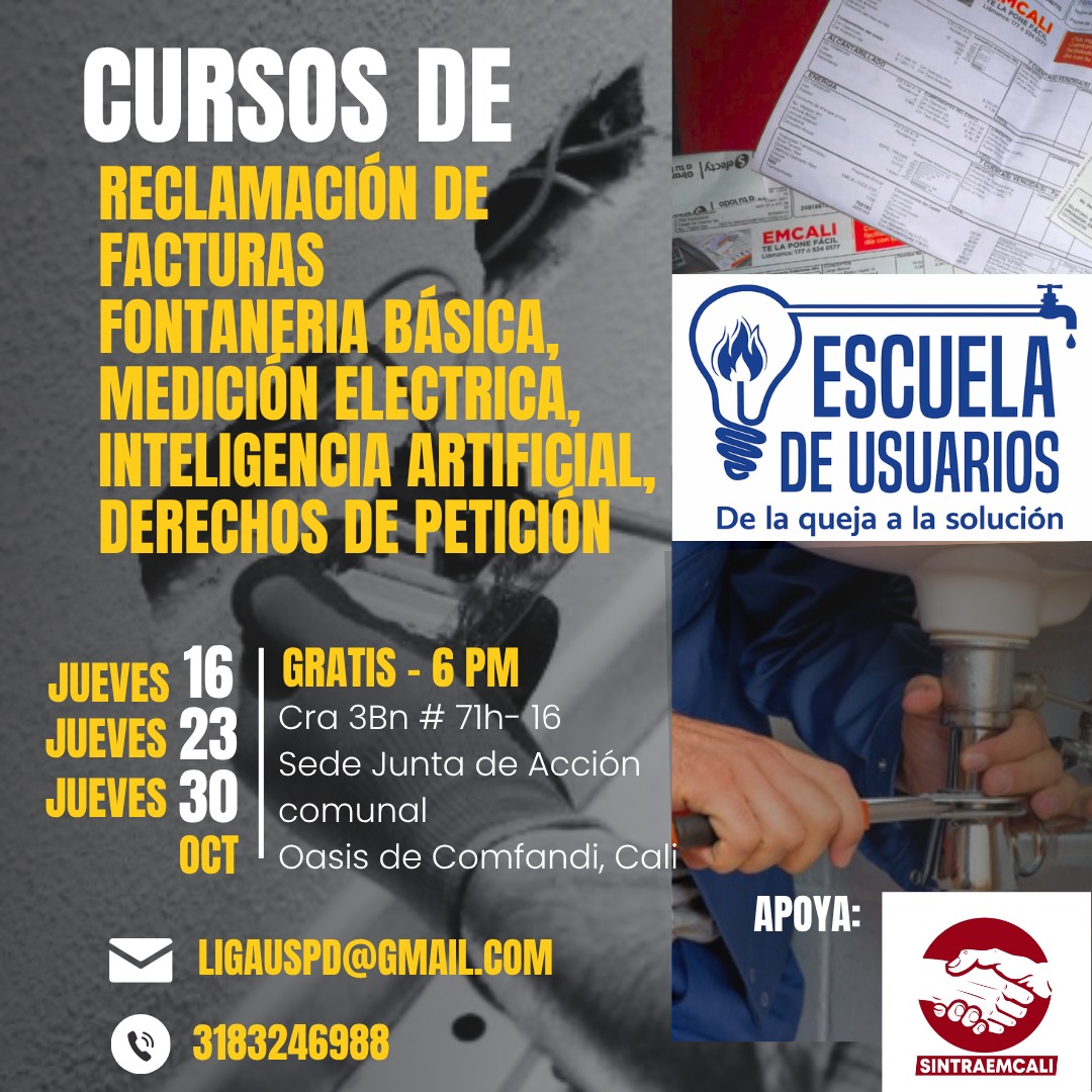 Cali
La Liga de Usuarios trae talleres GRATUITOS 
Tendremos: 
Taller "Cazadores de Fugas",Inteligencia Artificial aplicada a lo social
📅 Todos los jueves de octubre desde las 6 p.m.
📩 Inscríbete y sé parte del cambio. Link de inscripción:forms.gle/SFryi81DAxAsCT…