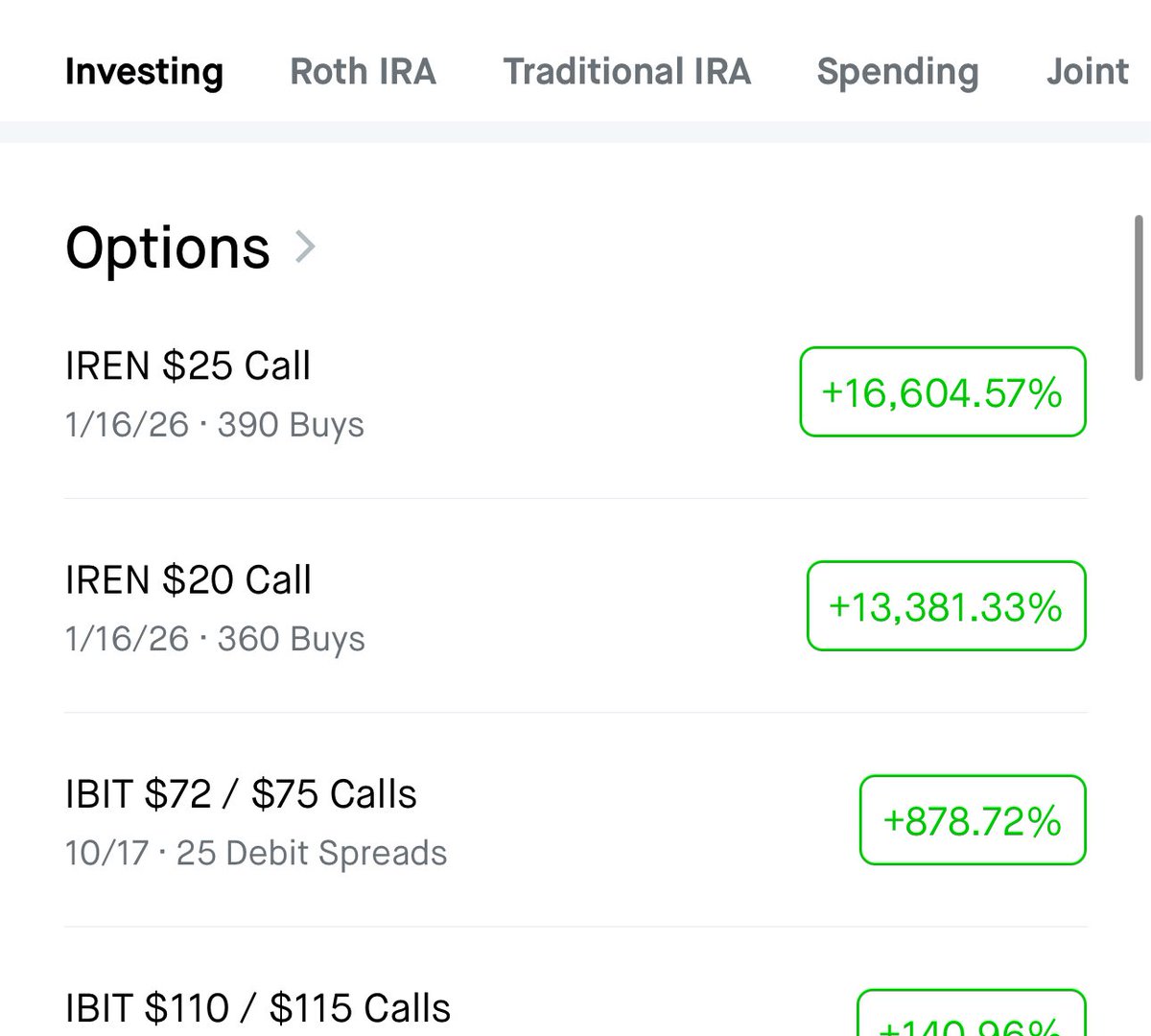 H0DLR's tweet image. $IREN LEAPS update

$18k in $IREN leaps now worth $2.75M

$8k -&amp;gt; $1.34M $IREN 25C (up 166x)
$10k -&amp;gt; $1.40M $IREN 20C (up 133x)