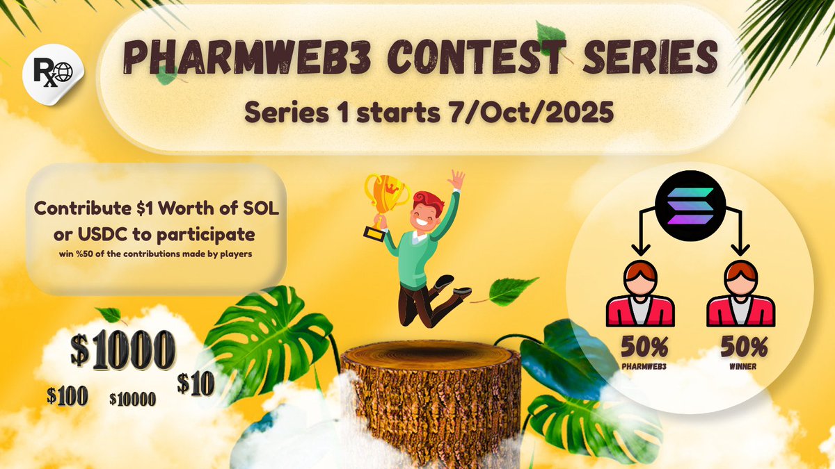 1/ We Wil be holding a #PharmWeb3 Contest Series beginning tomorrow, 7th Oct 2025.

Series 1 will run for 24 hours, and one verified participant will walk away with 50% of the total contributions, while the other 50% supports PharmWeb3’s free healthcare mission.

 #Contest