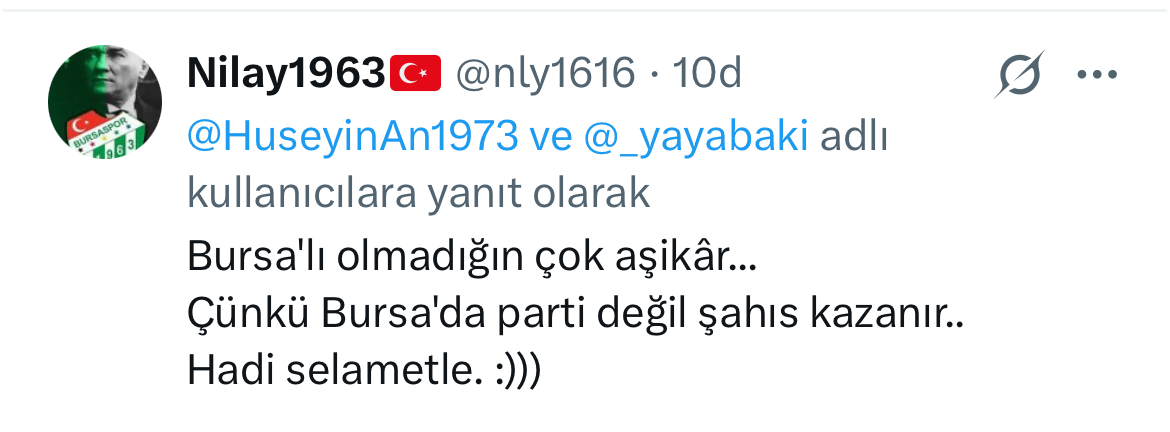 Profiline baktım, münakaşa yapmaya değmezsin diyen tipler, 1 saat cehape propagandası yapmaya kalkıp cevaplarını bitamam alınca, her zamanki gibi tornistan yapıp engeli basıyorlar!! Reise küsmezsiniz, kendinize yaparsınız. 80 sene sonra bu burjuva sittir çekenin kıymetini bilin!