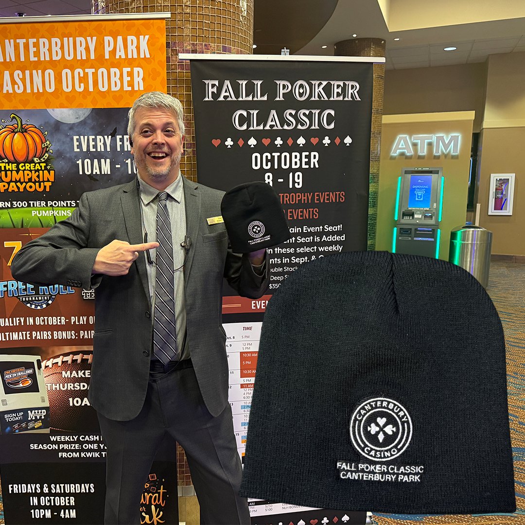 CanterburyPark's tweet photo. 🍂 Fall Poker Classic Week @ Canterbury Park!
We’re keeping you cozy with a FREE hat giveaway! 🎩✨

👉 Like &amp; Share this post for your chance to win! We’ll pick 5 lucky winners to score a winter hat.

Fall Poker Classic starts Wednesday Oct 8! @CanterburyCards https://t.co/V0Kzpaw4NB