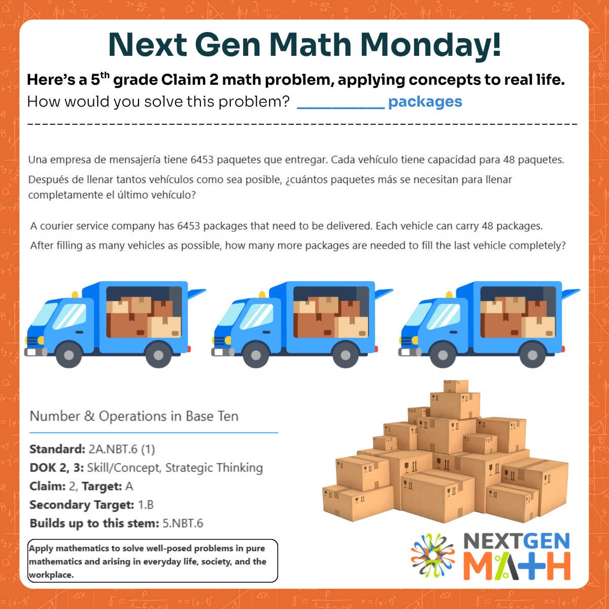 next_gen_math's tweet image. It&apos;s Math Monday🔢, and we&apos;re heading down to 5th grade! Here&apos;s a Claim 2 question for you, related to numbers &amp;amp; operations in base ten. How would you tackle it? Try it on paper 📝 before grabbing a calculator...
See you next Monday! 
#mathmonday #nextgenmath