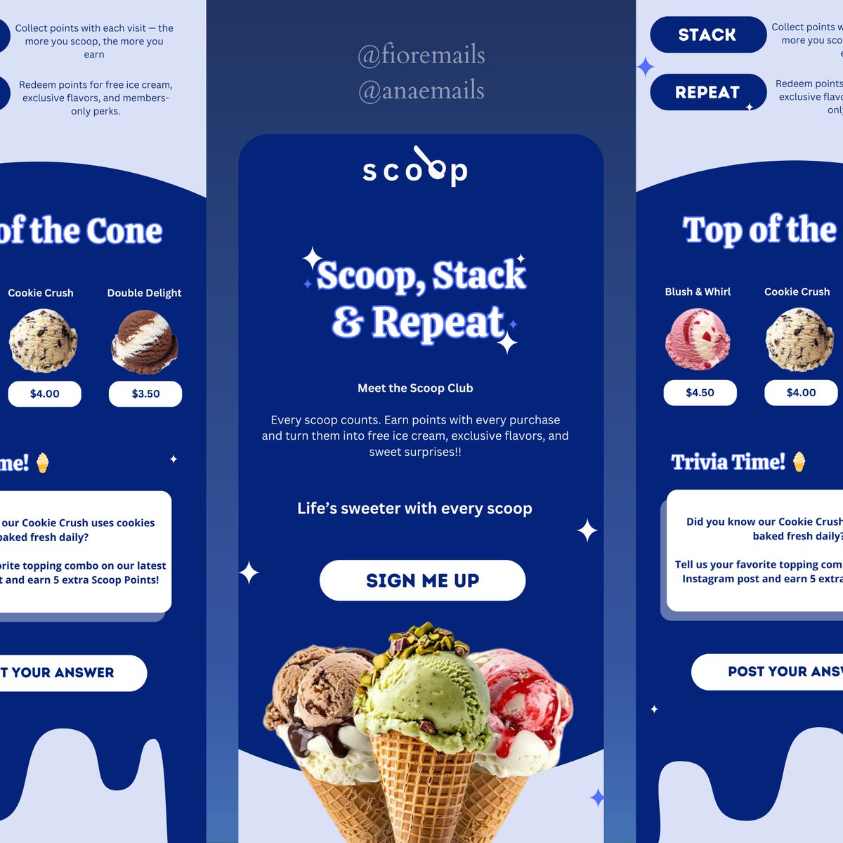 anaemails's tweet photo. design for the day: 

making ice cream emails look almost as good as they taste 😋

what do you think? https://t.co/vzZI3XzveC