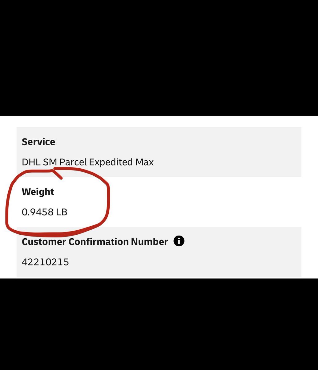 So my package I got is .631lbs but when it was scanned in it was .9458lbs

So somewhere along the path they were removed 🫠
<a href="/DHLUS/">DHL U.S.</a> <a href="/UMG/">Universal Music Group</a> <a href="/USPS/">U.S. Postal Service</a>
