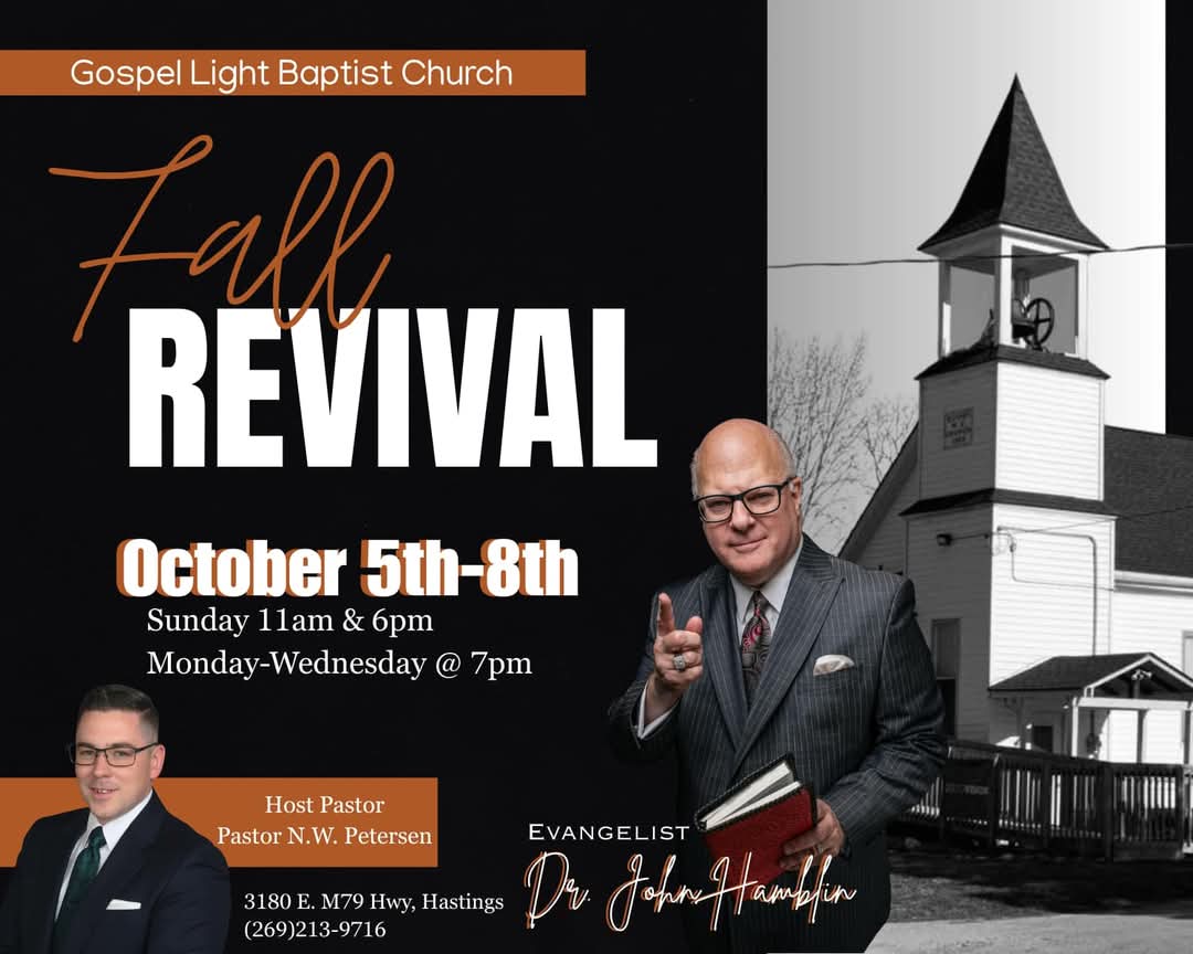 Heading to the revival pulpit in Hastings, MI! Joy in serving Jesus! Host pastor, <a href="/NWPetePetersen/">Pete Petersen</a> ,...