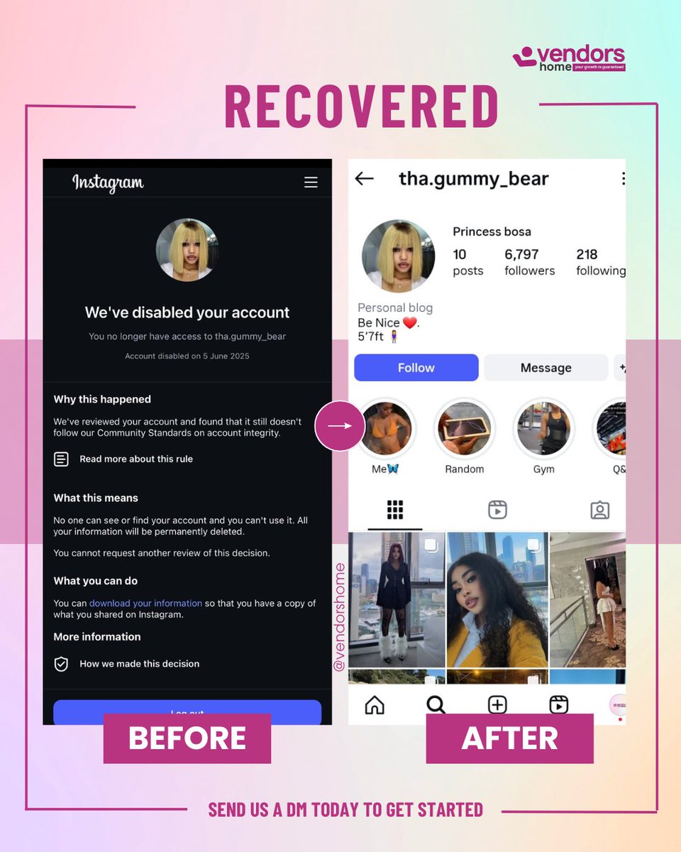 VendorsHome's tweet photo. We always deliver 💯 

#instagramdisabled #accountrecovery #vendorshome https://t.co/fjMLwUqnV5