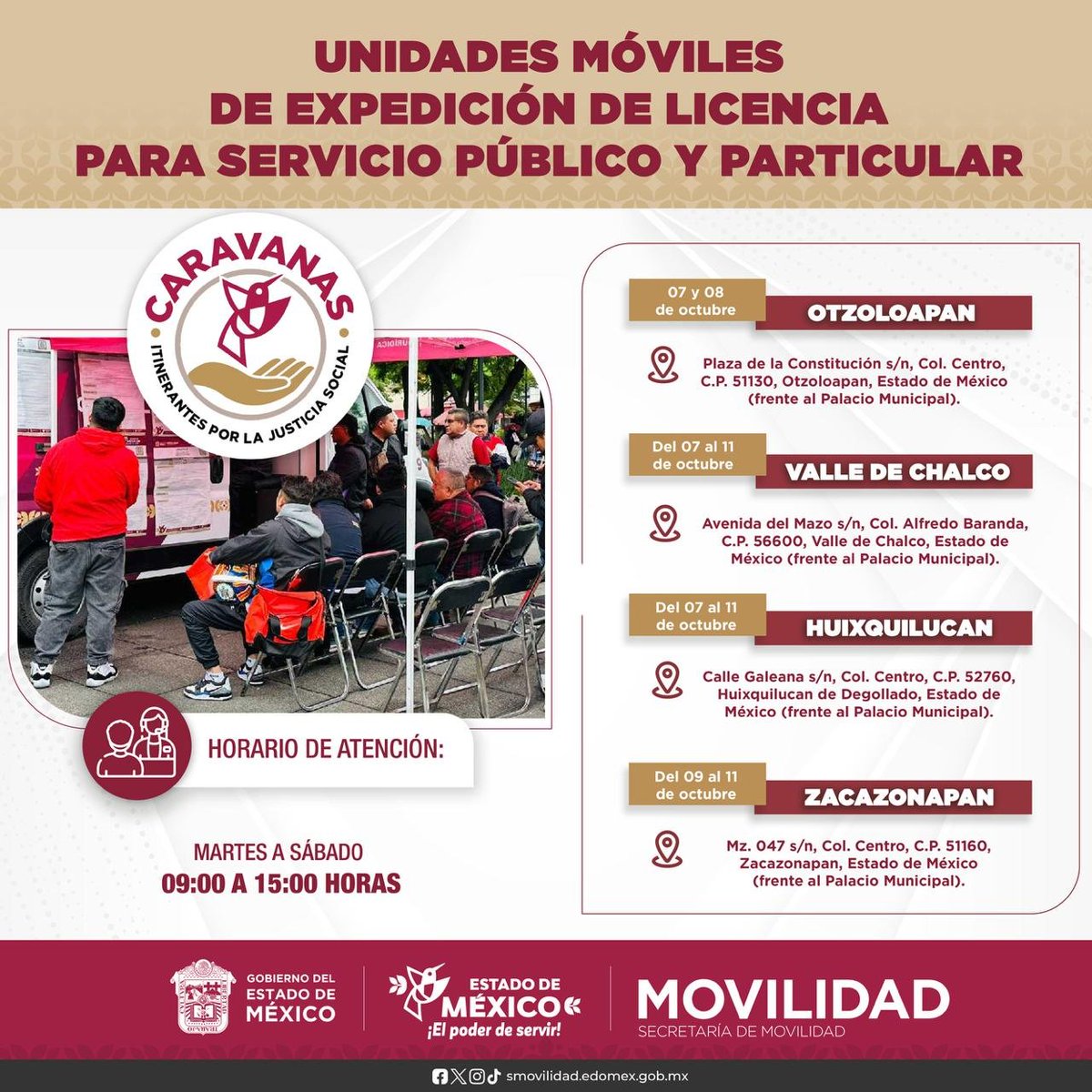 ModernoEdomex's tweet image. Unidades Móviles de Expedición de Licencias para Servicio Particular y Público en las Caravanas Itinerantes por la Justicia Social.
Si requieres la licencia de manejo acércate a estas caravanas. Consulta el siguiente link: 
 smovilidad.edomex.gob.mx/licencias_perm… #ElPoderDeServir