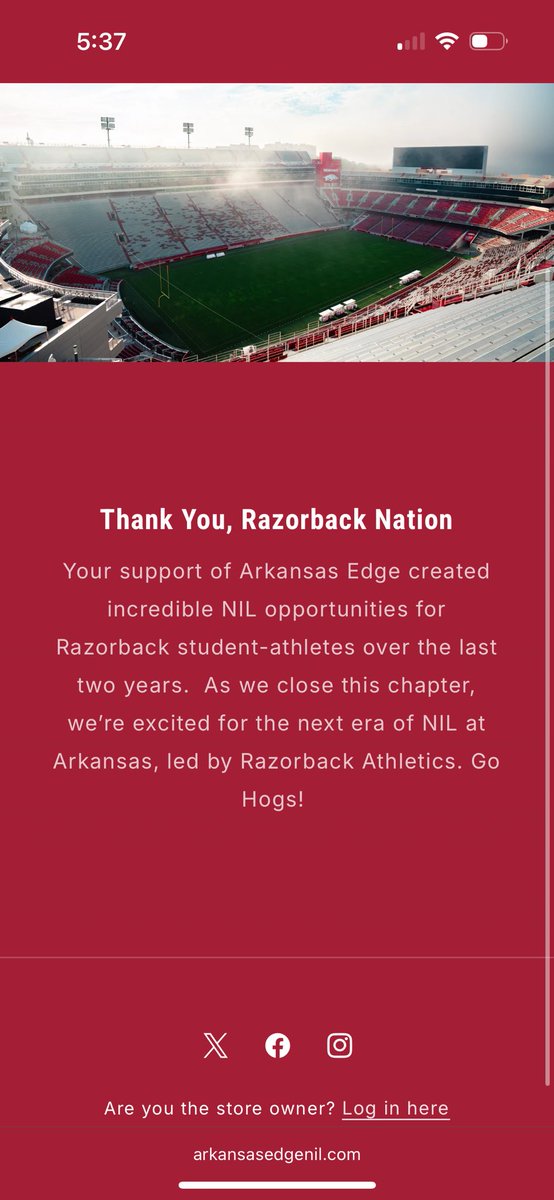 New message on the Arkansas Edge website. The Razorbacks are officially shuttering their current NIL collective.