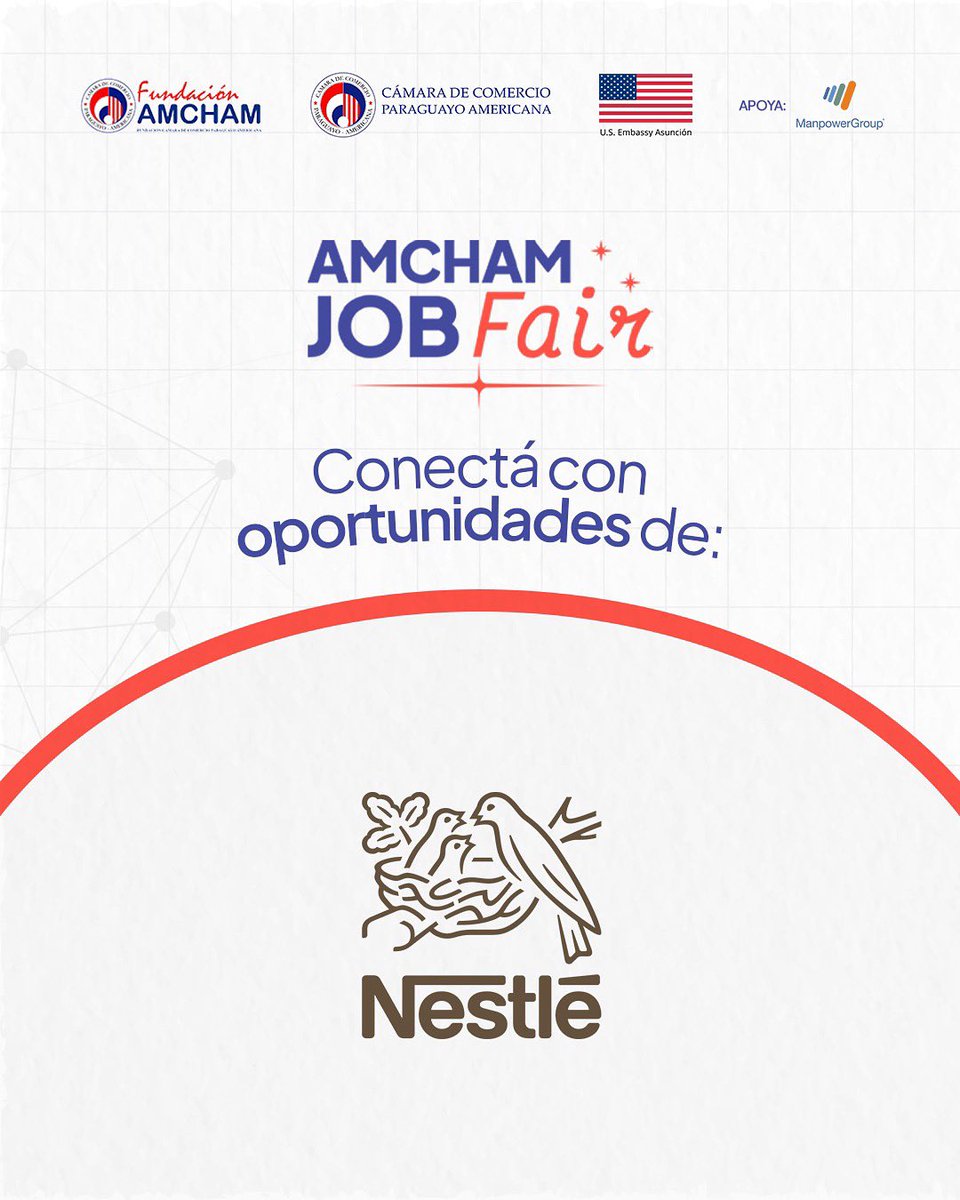 FundacionAMCHAM's tweet image. 🍫 ☕️Nestlé combina tradición, innovación y propósito en cada paso. ¡Y es un lugar ideal para desarrollar tu carrera!
👉 Sé parte de la compañía líder en alimentos y bebidas a nivel global.
Inscribite a AmCham Job Fair: bit.ly/participantesa…