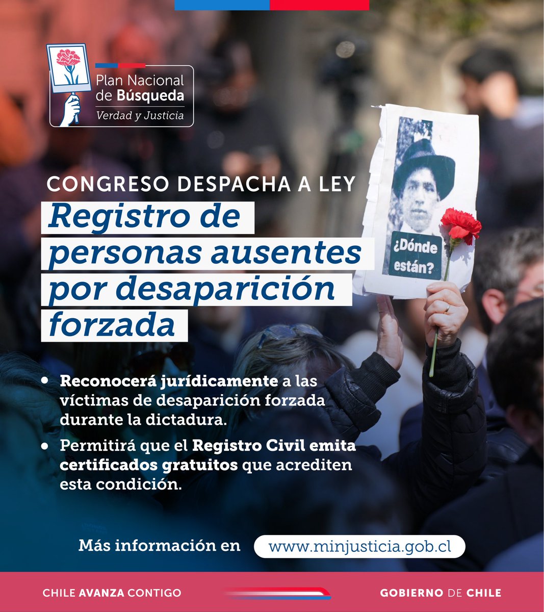 ¡Avanzamos en la agenda legislativa de derechos humanos! 🙌

Con la presencia del ministro Jaime Gajardo Falcón y la subsecretaria Daniela Quintanilla en la Sala de @diputadasydiputadoscl se aprobó el Proyecto de Ley que introduce la calificación jurídica de persona ausente por