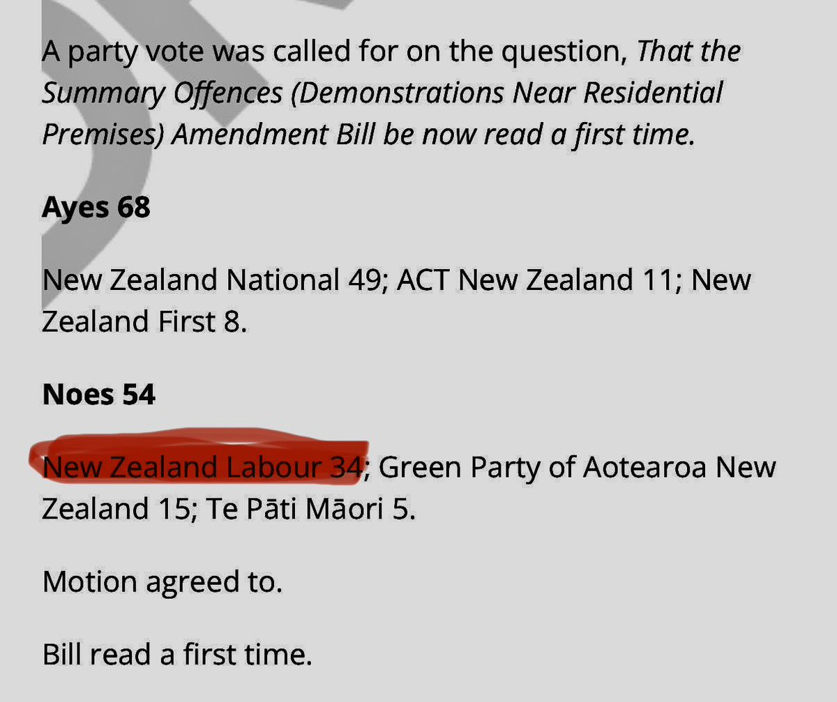 So Hipkins condemns a protest and blatant violence outside Winston Peters’ house, but voted in support of protests outside people’s homes, along with his friends from the Greens and Te Pāti Māori.