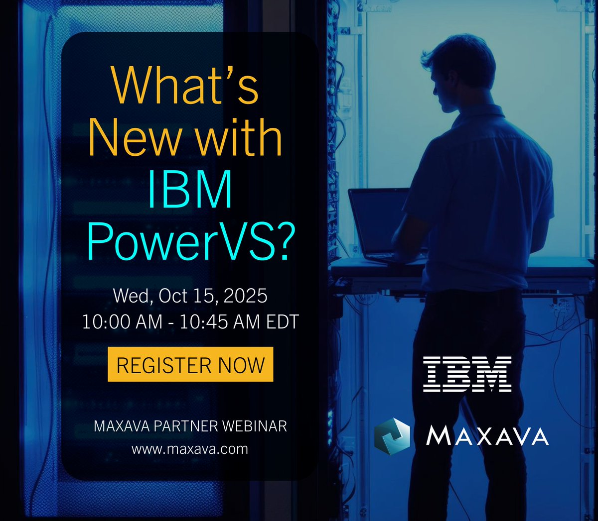 🚀 What’s New with IBM PowerVS 🗓 Wed, Oct 15, 2025 | 10:00 AM – 10:45 AM EDT. Join Tonny Bastiaans, IBM PowerVS, and <a href="/AshleyGiddings/">Ash Giddings</a> , Product Manager at Maxava.  Register now to secure your spot register.gotowebinar.com/register/51009… #IBMi #PowerVS #Maxava #CloudMigration