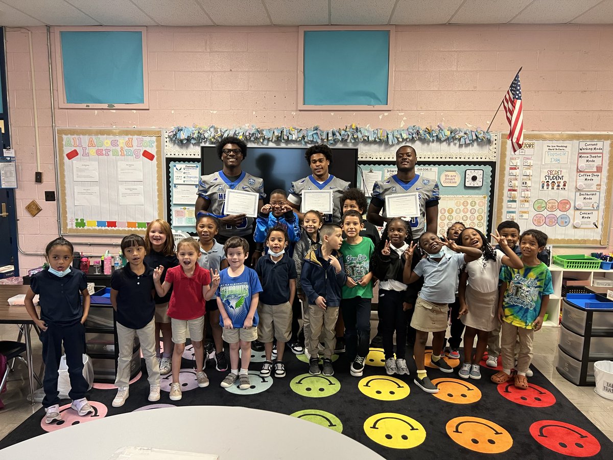 Thank you to <a href="/MemphisFB/">Memphis Football</a> players, Jalen Bell, <a href="/_WOLF__WALKER_/">Quatorius “Wolf” Walker</a> &amp; <a href="/donovanmathena/">Donovan Mathena</a>  for being Literacy Champions today by reading to and sharing their love of literacy with our 1st graders on The Island.