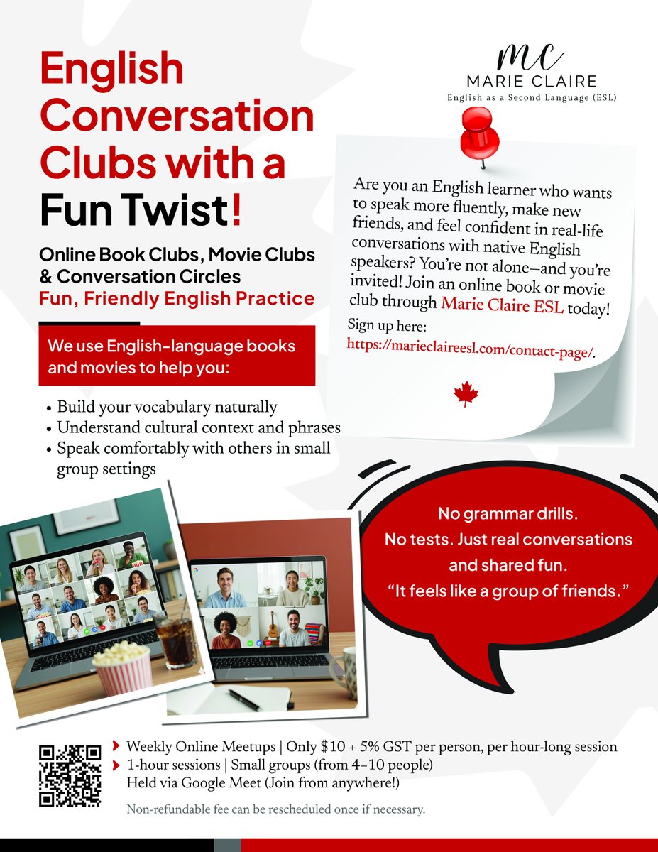 MarieClaireESL's tweet photo. English Conversation Clubs with a Fun Twist! https://t.co/UiCWKlLYzU