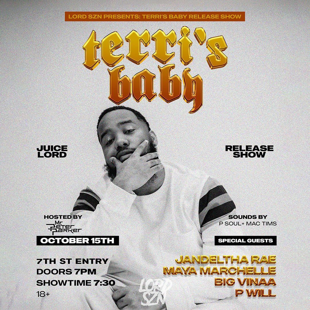 this Juice Lord (<a href="/PoetryIsReality/">Midwest Young</a>) EP Release Show on 10/15 is STACKED !!!

🎤 with <a href="/jandeltha_rae/">JAN-DEL-THA</a>, Big Vinaa, P Will (<a href="/PrinceWill612/">Martin Luther Prince</a>), and <a href="/maya_marchelle/">Trillow Smith</a>

⚔️ hosted by Mr. Peter Parker with sounds by DJ Mac-Tims (<a href="/OhSoZhan/">Zhán</a>), and P.SOUL (<a href="/pdotsoul/">P.SOUL 🇦🇬</a>)