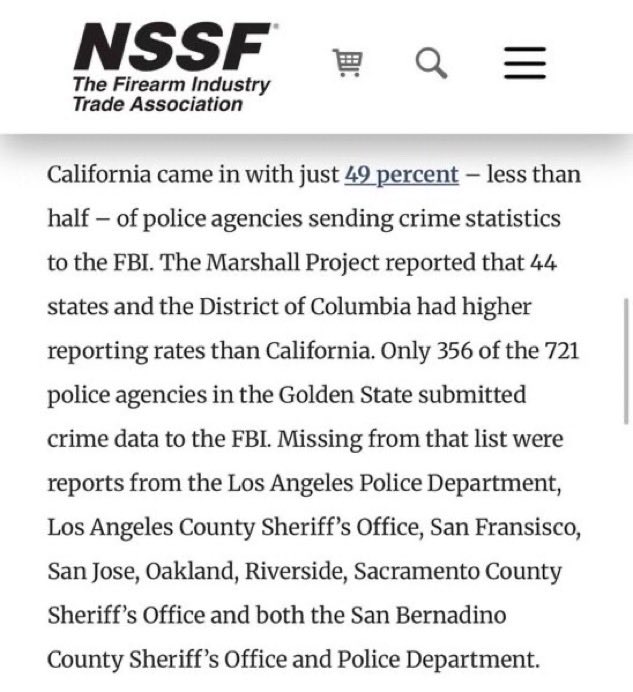 LeBarkNews's tweet image. Fun Fact:

The reason California’s homicide rate is lower, is because the majority of California’s law enforcement agencies don’t report crime data to the FBI.

Gavin Newsom doesn’t want you to know that.