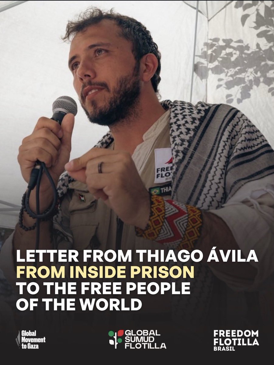 RyanRozbiani's tweet image. 🚨 BREAKING: Thiago Avila Wrote a Letter from Israeli Prison to the World
He is still abducted by Israel for being on the Global Sumud Flotilla