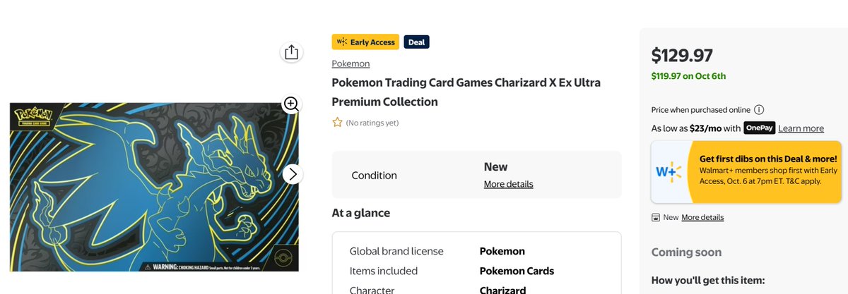 PokemonDealsTCG's tweet image. Mega Charizard X UPC and More at Walmart for Walmart+ Early Access!🔥

Membership (Paid Required)
bit.ly/3QGwtMj

Mega Charizard X Ultra Premium Collection Preorder
bit.ly/42rGUZQ
Paldean Fates Great Tusk &amp;amp; Iron Threads Premium Collection
bit.ly/430jdb2…