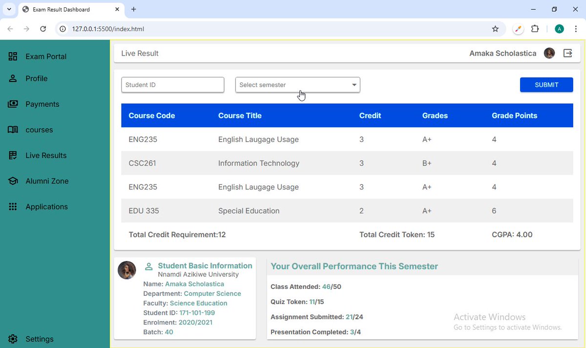 perpetualschola's tweet image. Despite a tough day, I successfully implemented the full desktop view for the Exam Result Dashboard.  I will still revisit tomorrow.

#buildinpublic #DashboardDesign #Frontend #UIUX