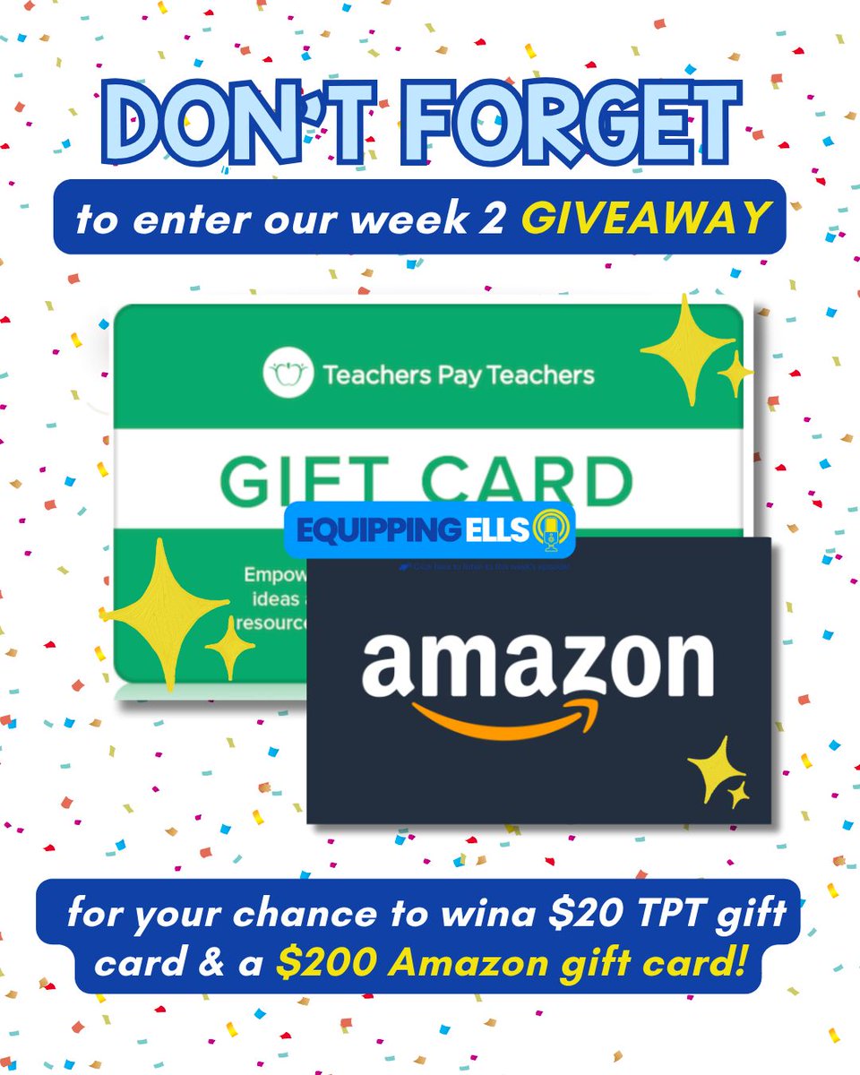 Leave a review of the Equipping ELLs Podcast and send us a DM or email to hello@inspiringyounglearners.com with a screenshot to enter! 💛

⭐️ Weekly winner drawn this Friday
🎁 Grand finale Amazon Gift Card winner announced during our 200th episode!

Ready, set, review!🎙️✨