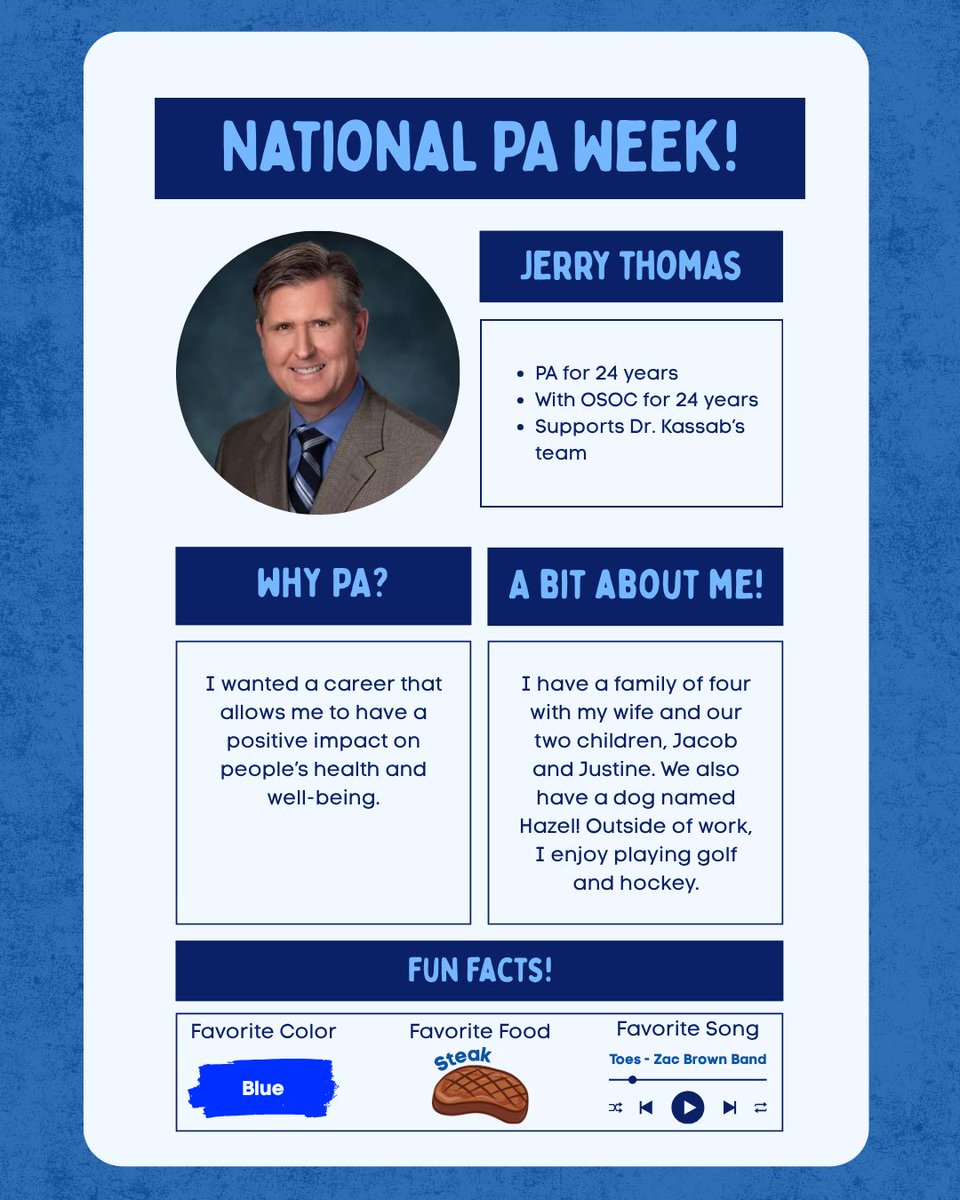 🎉 Happy National PA Week! 🎉

For 24 years, Jerry Thomas has been making a difference in the lives of patients at OSOC! His dedication, experience, and compassionate care have made him an invaluable part of Dr. Kassab’s team. We are so grateful for all he does.

#ThankYouPAs