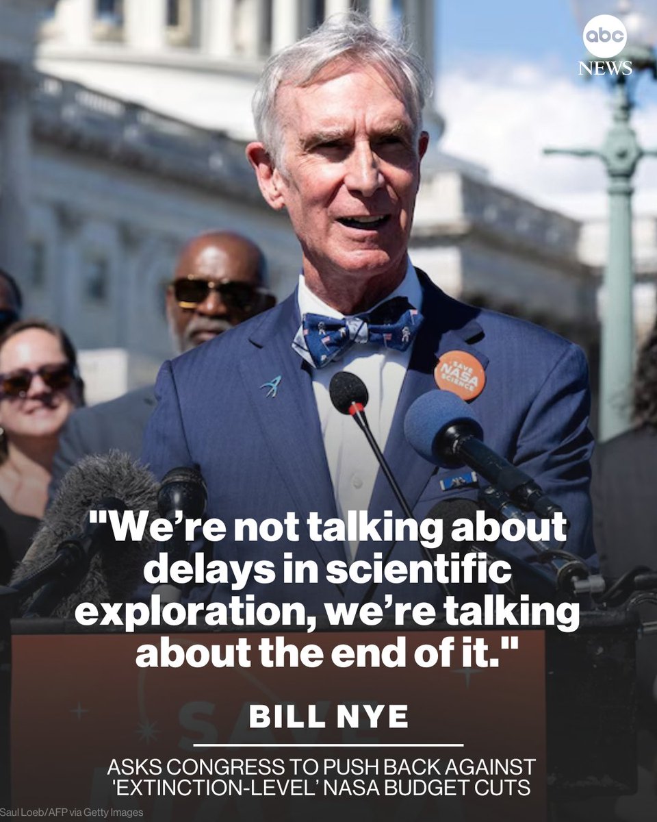 One of the most well-known names in science, Bill Nye, the "Science Guy," is pushing back on the Trump administration's proposed NASA budget cuts.

Read more: abcnews.link/HgN10kS