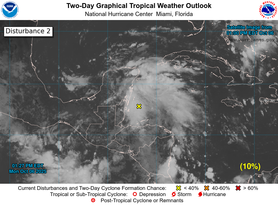 Zona de baja presión se ubica en el Caribe frente costas de la Península de Yucatán.

Cruzará la Península durante los siguientes días emergiendo en el Golfo de México. Independientemente de su desarrollo, dejará lluvias fuertes a torrenciales en Quintana Roo, Quintana Roo,