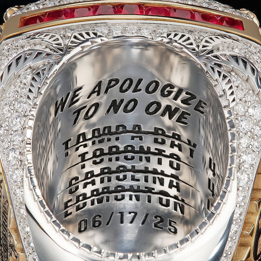 The Florida Panthers engraved “We apologize to no one” inside