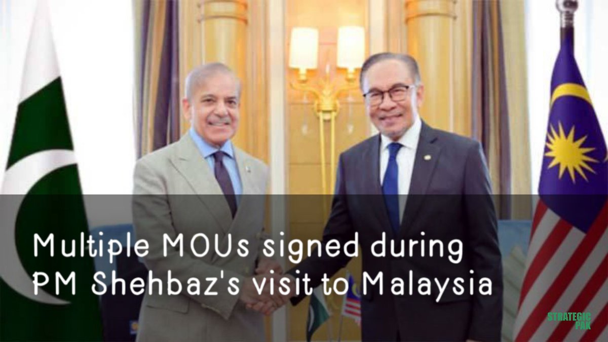 StrategicPak's tweet image. Multiple MOUs signed during PM Shehbaz's visit to Malaysia
🇵🇰🇲🇾