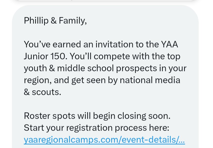 Thank you <a href="/youareathlete/">You Are Athlete</a> for the YAA Junior 150 middle school invite.