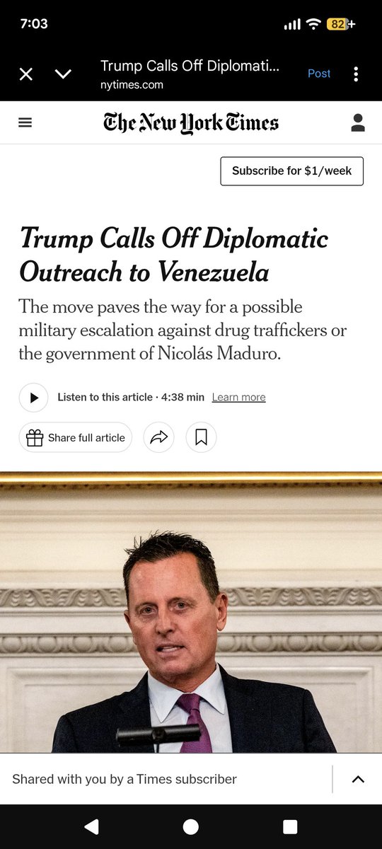 New York Times: "Fuentes estadounidenses confirmaron que la administración Trump tiene listos varios planes militares para una posible escalada, incluidos escenarios diseñados para forzar la salida de Maduro del poder. El secretario de Estado y asesor de Seguridad Nacional, Marco